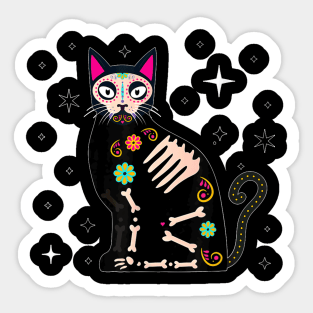 Day Of He Dead Cat  Dia De Los Muertos Cat Sugar Skull Sticker